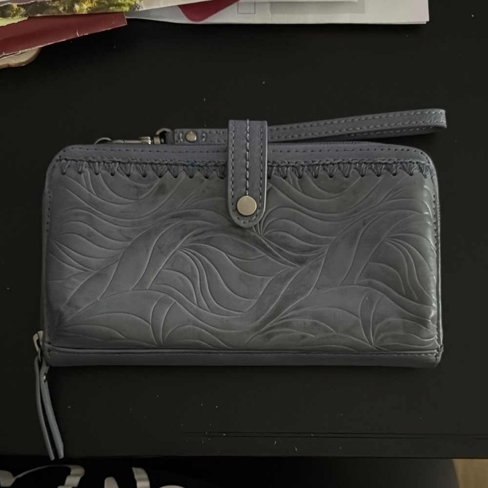 Embossed Blue Leather Wallet